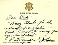 Letter to Richard Fenno from Senator John Glenn, 1984.